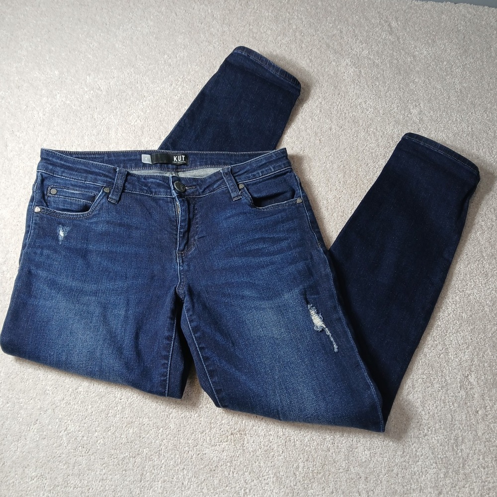 Kut From The Kloth Womens Catherine Boyfriend Jeans 4 Blue Dark Wash Distressed